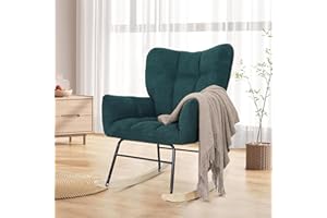 Kromax Rocking Chair Nursery, Comfy Baby Rocker Glider, High Back, Modern Teddy Fabric, for Bedroom, Nursing, Living Room, Green