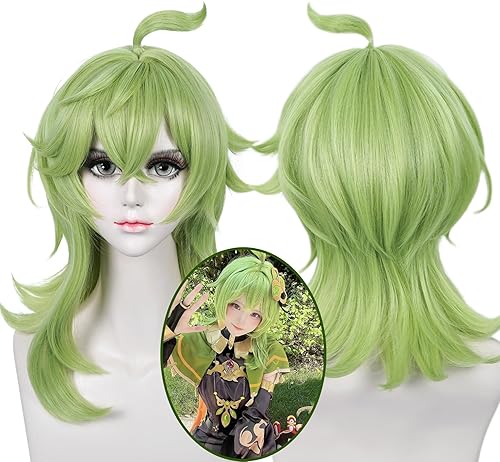 LABEAUTÉ Curly Green Wig for Collei Cosplay Wig with Bangs Girls Anime Cute  Wig for Halloween Party Wig Cap in Oman Whizz Wigs