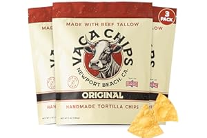 Vaca Chips – Beef Tallow Tortilla Chips, Original Flavor – 3 Pack of 5 oz Bags – Seed Oil Free Snack Made with Organic Corn & Sea Salt – Gluten Free, No Preservatives, Cooked in Beef Tallow