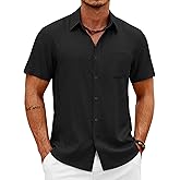 COOFANDY Mens Button Down Shirt Short Sleeve Casual Shirts Summer Beach Wedding Linen Shirt with Pocket