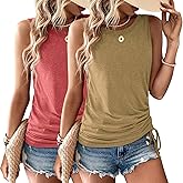 Womens Tank Tops 2 Pack Summer Tops Crew Neck Trendy Sleeveless Tops Cute Loose Fit Workout Casual Outfits 2025