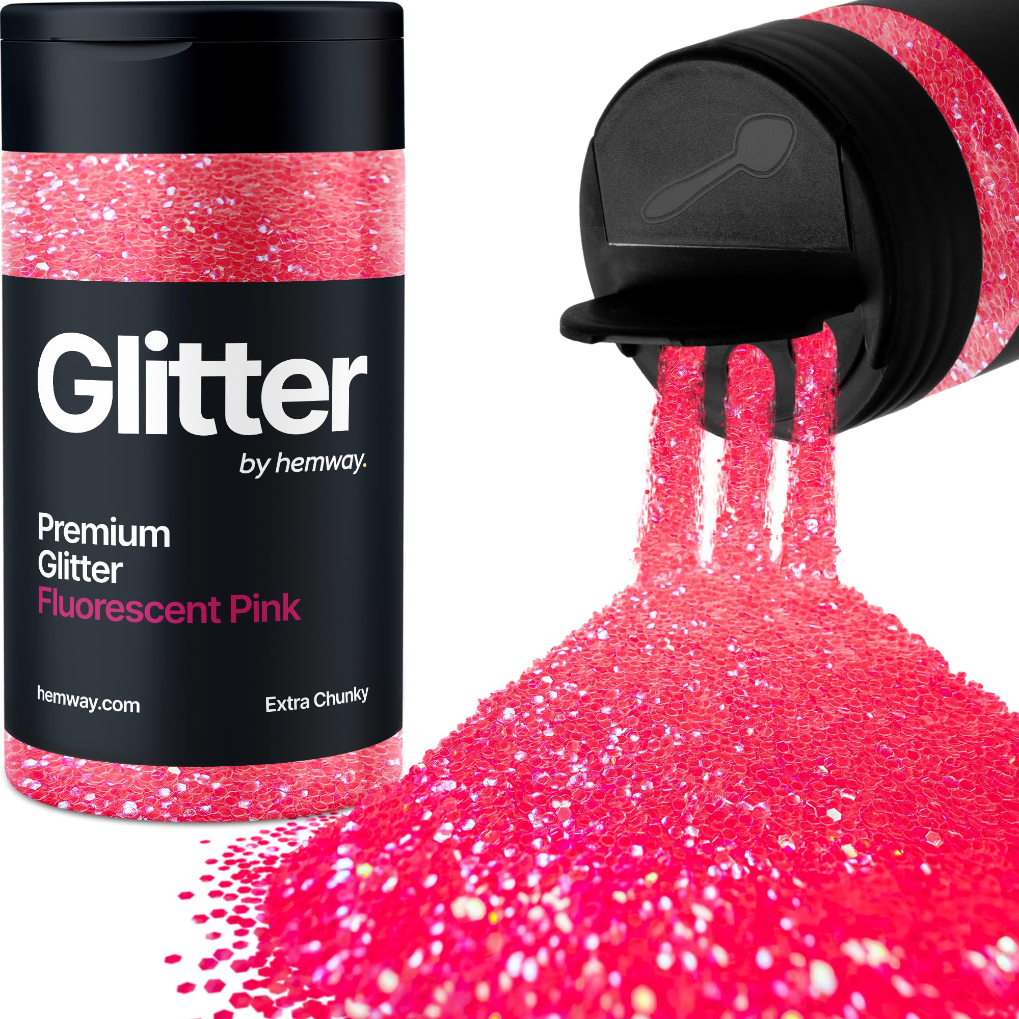 Fluorescent Pink Glitter Shaker, 130g Extra Chunky Glitter, Crafts 1/24" Metallic Flake Pink Sequins, Resin & Epoxy Crafts, Decorating, Halloween, Christmas Nail, Face, Hemway