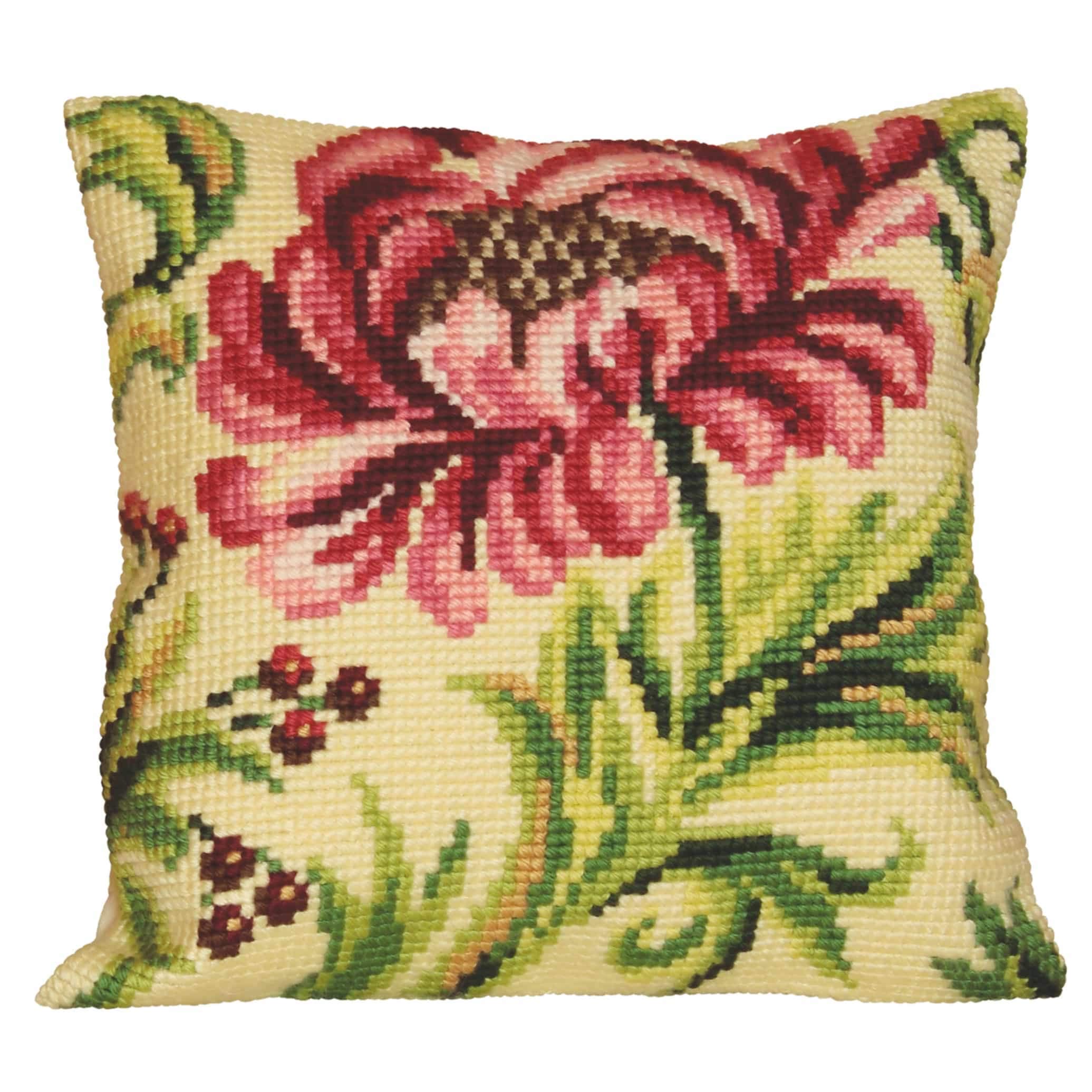Collection d'Art Cross Stitch Cushion: Wild Rose (Right), acrylic