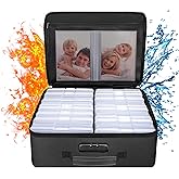 ENGPOW Fireproof Photo Storage Box with 16 Inner 4" x 6" Photo Case(Clear),Photo Box Organizer with Lock,Collapsible Portable