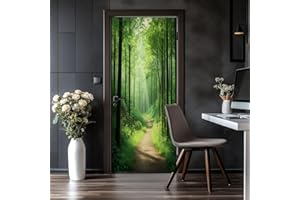 Door Stickers Peel and Stick Door Decal Serene Pathway Green Forest Sunrays Removable Mural Wallpaper 30.3''x78.7'' Wall Mura