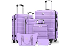 Suitour 6 Piece Luggage Sets,16 20 24 28 inch Hardside Carry-on and Checked Suitcase Set with Travel Duffle Bags(Purple)