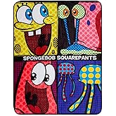 Nickelodeon SpongeBob SquarePants Character Grid Fleece Throw Blanket | Soft Polyester Cover For Sofa, Bed | 45 x 60 Inches