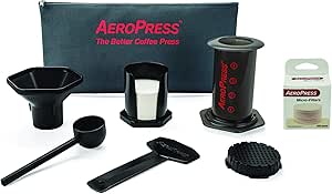 AeroPress Coffee and Espresso Maker with Tote Bag and 350 Additional Filters - Quickly Makes Delicious Coffee without Bitterness - 1 to 3 Cups Per Press