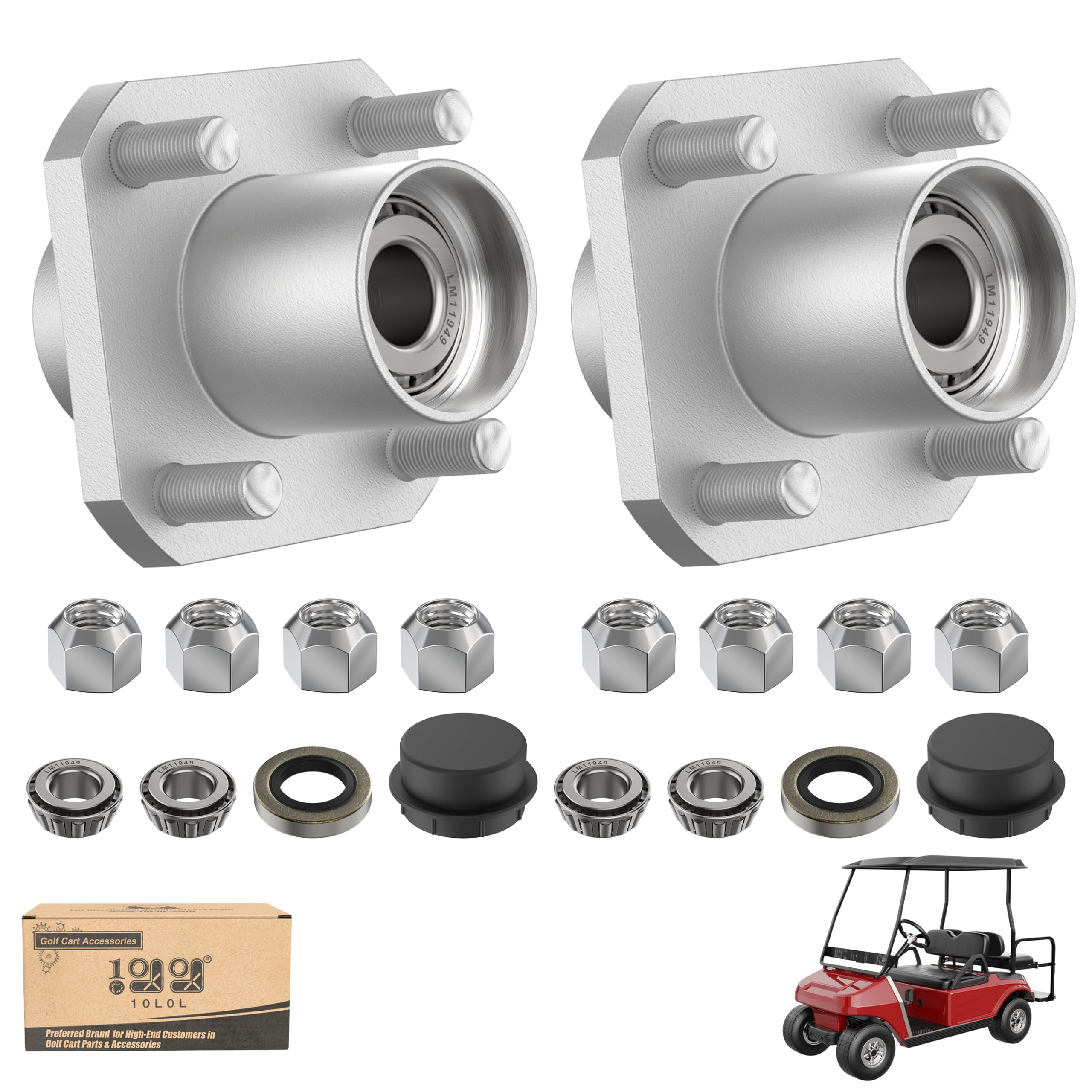 Photo 1 of 10L0L 2 Pack Front Wheel Hub Assembly for Club Car DS Golf Cart 1974-2003, Replace OEM 1011892, 11011102, 1011153, 1011889, 1011894