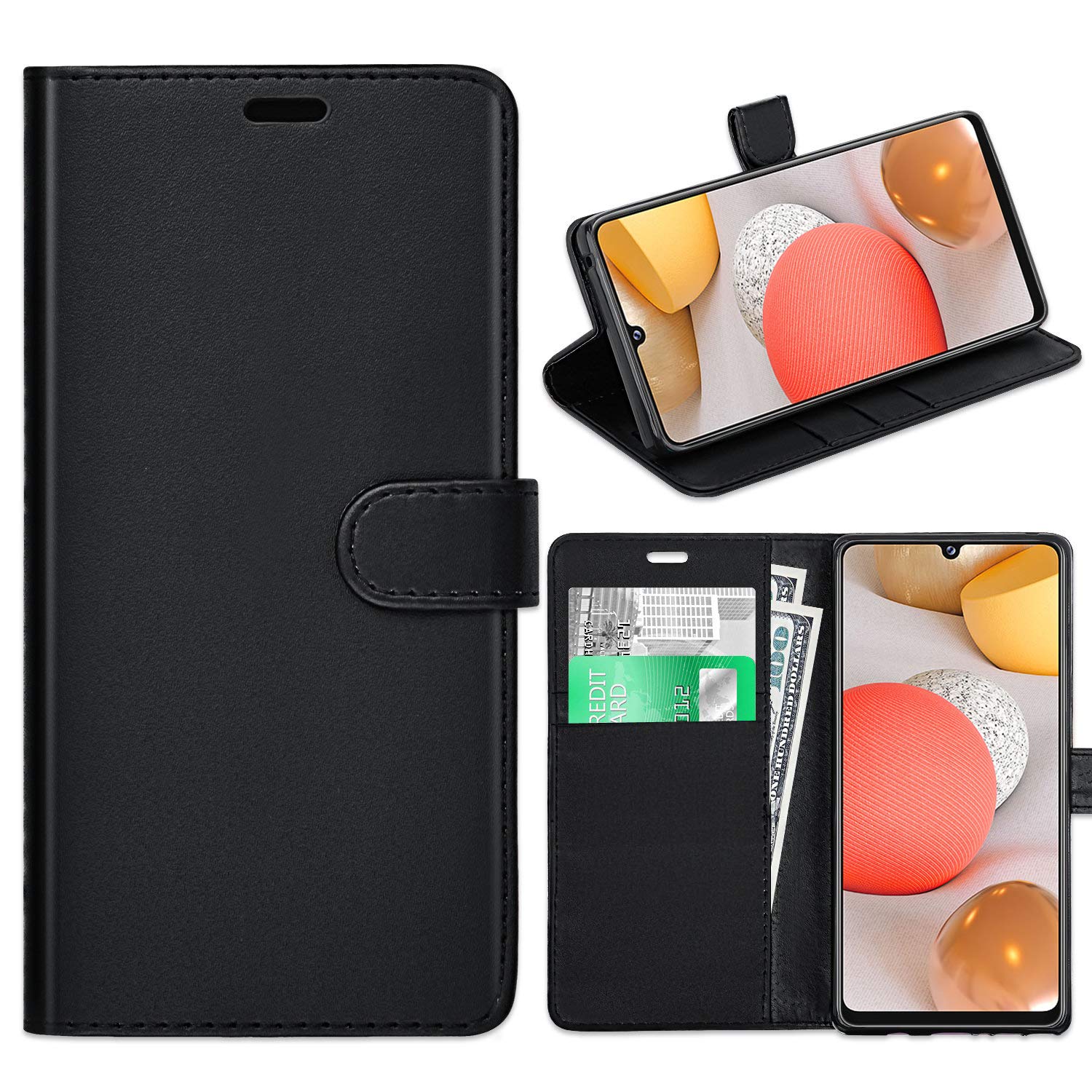 Galaxy A42 5G Case, Galaxy A42 5G Leather Case, Galaxy A42 5G Book Flip Leather Wallet Cover with Card Slots for Samsung Galaxy A42 5G [Compatible With Galaxy A42 5G Screen Protector] (BLACK)