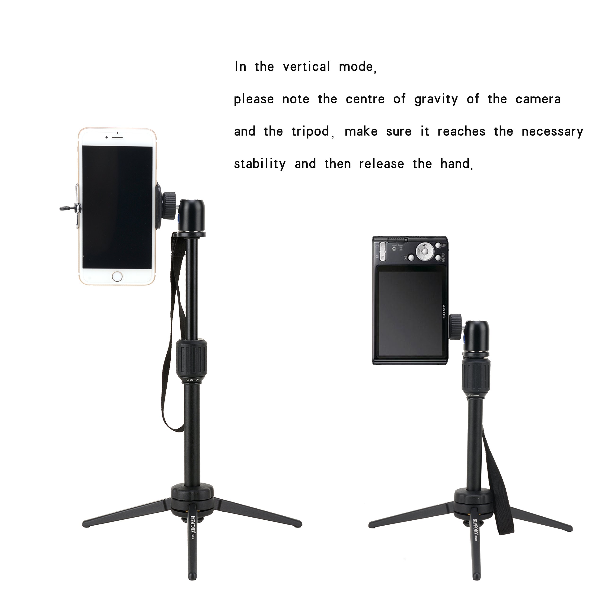 Bonfoto B72M Adjustable 14.9 inch portable Table Tripod for Digital Camera GoPro Smartphone and Most DSLR Cameras with Phone Clip