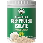 Grass Fed Beef Protein Powder - Lactose Free Great Tasting Beef Protein Isolate. Complete Animal Based Non Dairy Paleo Carnivore Supplement for Prime Muscle Building. No Whey. Vanilla Flavor