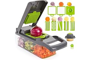 14-in-1 Vegetable Chopper with Container, Interchangeable Blades Veggie Chopper & Dicer, Onion Cutter, Mandoline Slicer, Chee