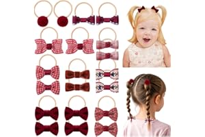 jollybows 20PCS Christmas Red Baby Hair Ties with Bows Small Ponytail Bow Holder Boutique Tiny Rubber Band Elastic Accessories for Kids, Toddlers, and Infants