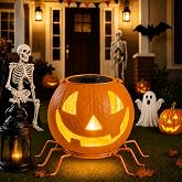 Halloween Decorations Pumpkin, Solar Pumpkin Lights Outdoor Halloween Decor | Halloween Pumpkin Lanterns with Orange Flickering Flame, Jack O Lantern with Spider Legs Design for Outdoor Fall Decroations