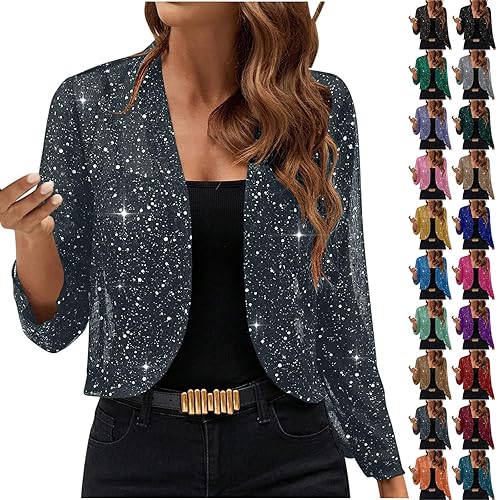 autumn cardigans women,Cardigans for Women UK Elegant Sequin Cardigan Ladies Sparkly Shiny Jacket Open Front Glitter Party Cropped Tops Boleros for Evening Club,womens party tops,M Dark Gray