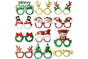 ALYCLIP 12PCS Christmas Glitter Party Glasses Frames Cute Christmas Party Eyeglasses Costume for Xmas Photo Props