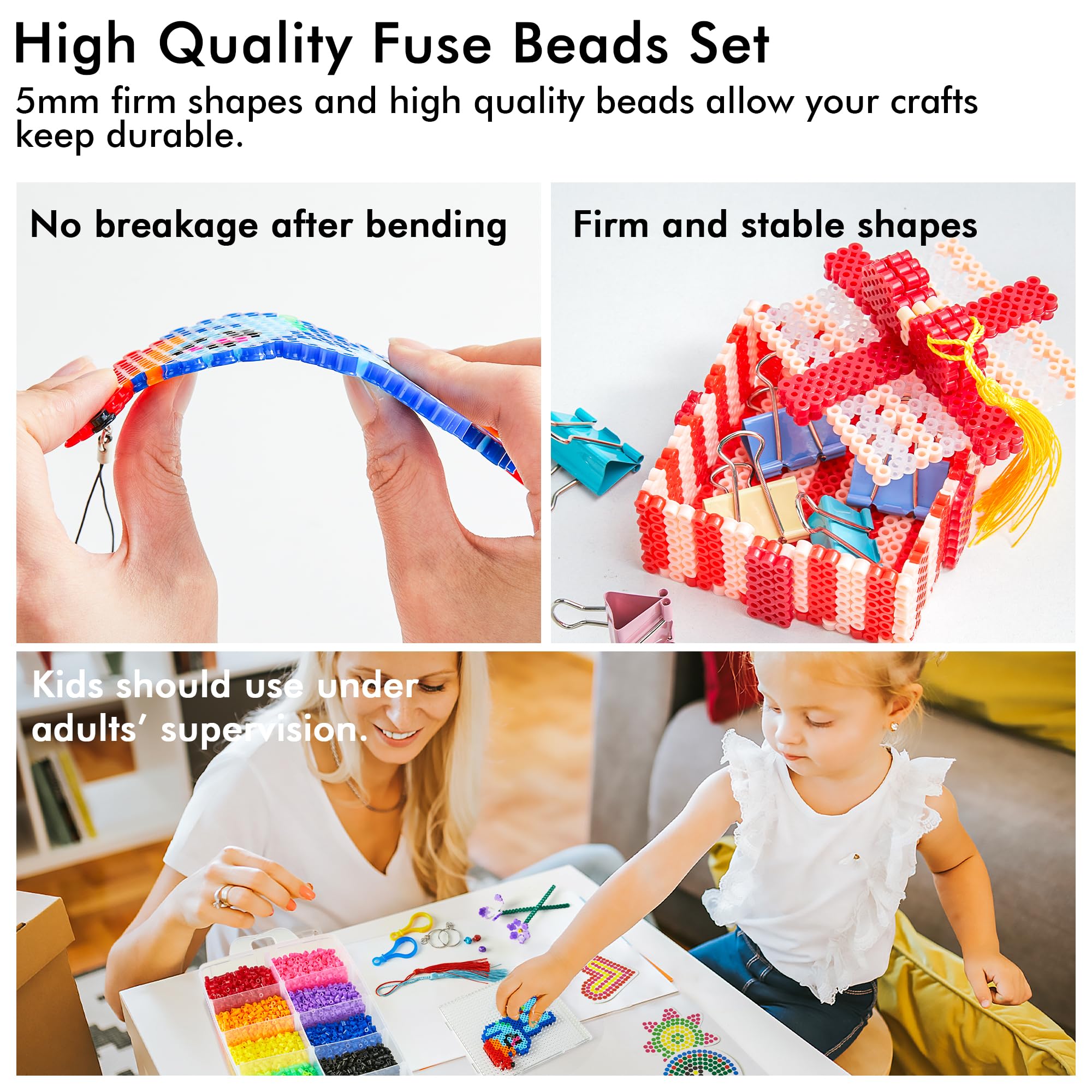 INSCRAFT Fuse Beads, 33000pcs Fuse Beads Kit for Kids, 33 Color 5MM Iron Beads Set with 150 Patterns, 8 Pegboards, 15 Ironing Paper, 6 Tweezers, 85 accessories, Craft Kits Gifts for Birthday Christmas