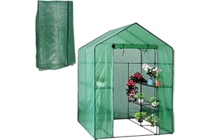 ZEJOOT Walk-in Greenhouse Replacement Cover with Roll-Up Zipper Door, 56×56×76 inch PE Greenhouse Cover Protect Outdoor Gardening Plants from Cold Frost，Waterproof and UV Resistant(Frame Not Include)