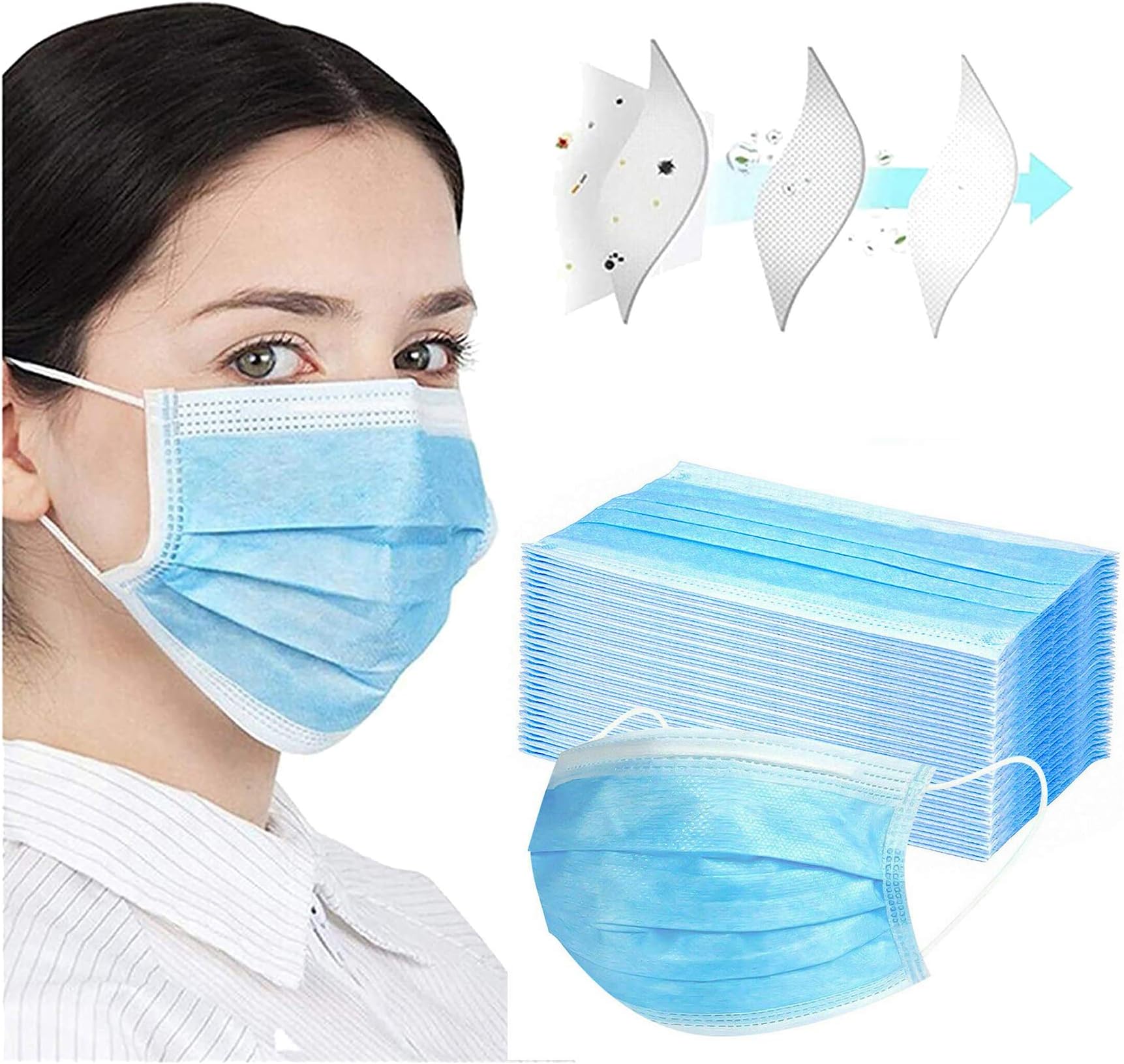 50 PCs 3 Layers Face Macks with Elastic Band Face Bandanas for Outdoors, Dust, Festivals, Sports