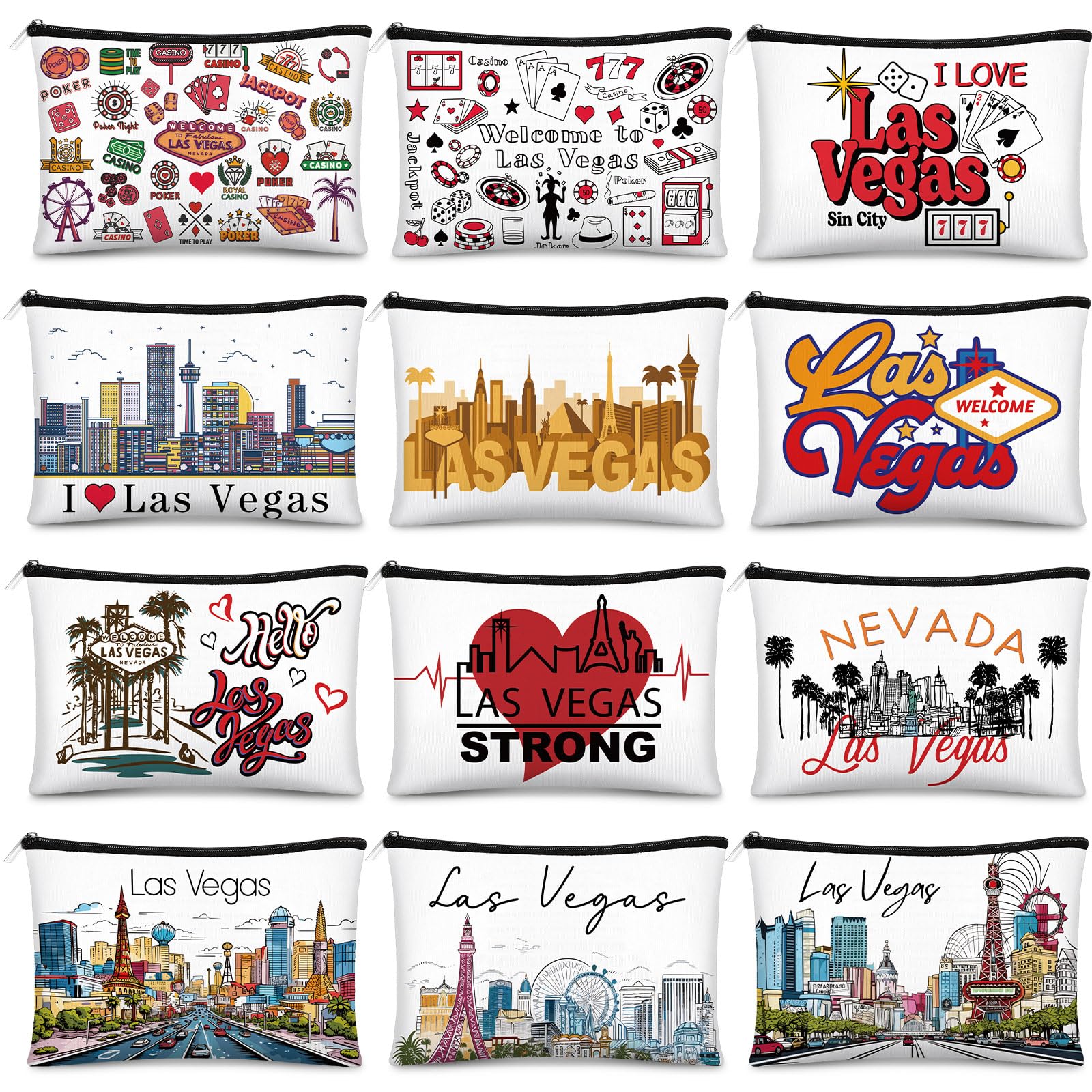 Photo 1 of Reginary 12 Pcs City Souvenir Gifts Texas State Gifts Chicago City Souvenirs California Makeup Bag Paris San Francisco Alaska Zippered Cosmetic Bag for Women Traveler Souvenirs(Las Vegas)