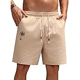 OLEMEK Men's Casual Shorts Elastic Waist Drawstring Palm Tree Summer Beach Shorts with Pockets