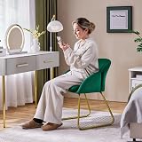 Yaheetech Velvet Tub Chair Vanity Chair with Golden Metal Legs Green view 2
