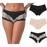 Maidenform Women's Underwear Hipster Pack, 3-Pack, Low-Rise Cheeky Underwear Women Pack, Lace Hipster Panties for Women