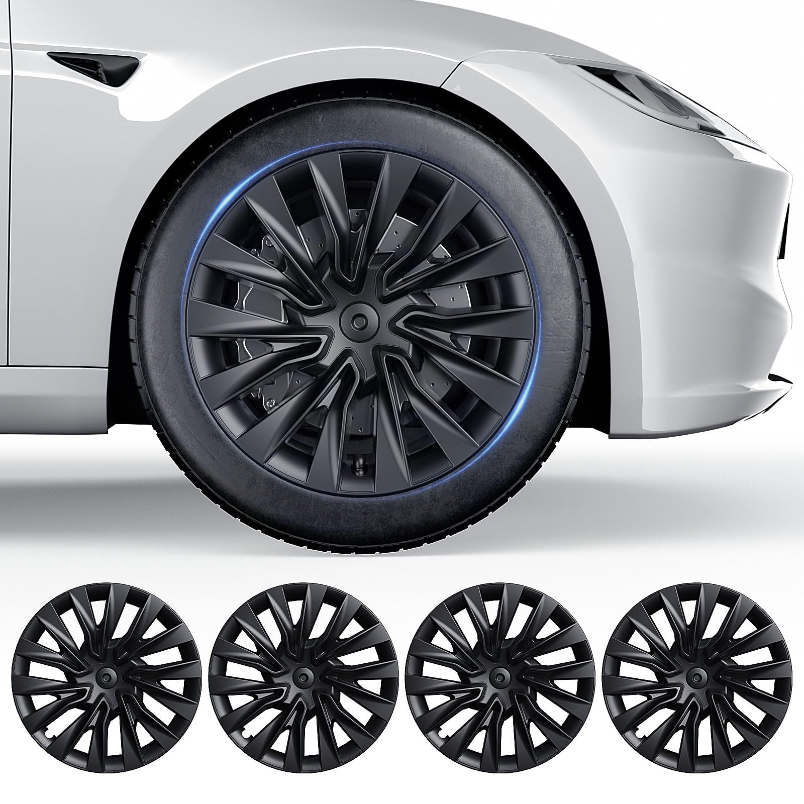 Photo 1 of Atuvin 18 inch Wheel Covers for Tesla Model 3 2024-2025?Full-Edge Coverage Hubcaps Compatible with Tesla Model 3 Highland Set of 4 ?Rugged ABS Material?Baked Enamel?Matte Black?New-Model?