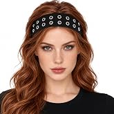JENSVOIR Grommet Headband for Women Men Eyelet Hair Band Black | Grommet Headband for Women and Men, Eyelet Hair Band with Metal Detail, Punk Goth Grunge Y2K Festival Hair Accessory