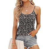 Micoson Flowy Camisole for Women Scoop Neck Adjustable Spaghetti Strap Casual Pleated Basic Tank Tops