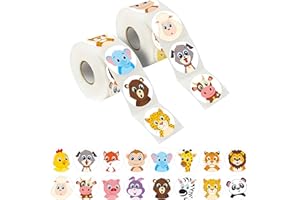 600 Adorable Round Land Animal Stickers in 16 Designs with Perforated Line Expanded Version (Each measures 1.5" in diameter)