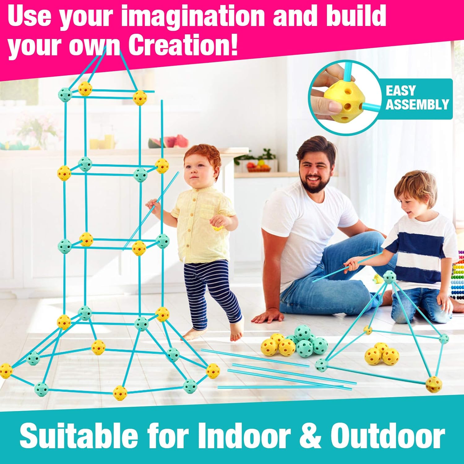 Betheaces Fort Building Kit 140 Pieces - Construction Kids Toys DIY Play Tent Castles Tunnels Tower Building Creative Birthday Kids Toys for 5 6 7 8 9 Year Old Boys Girls: Toys & Games