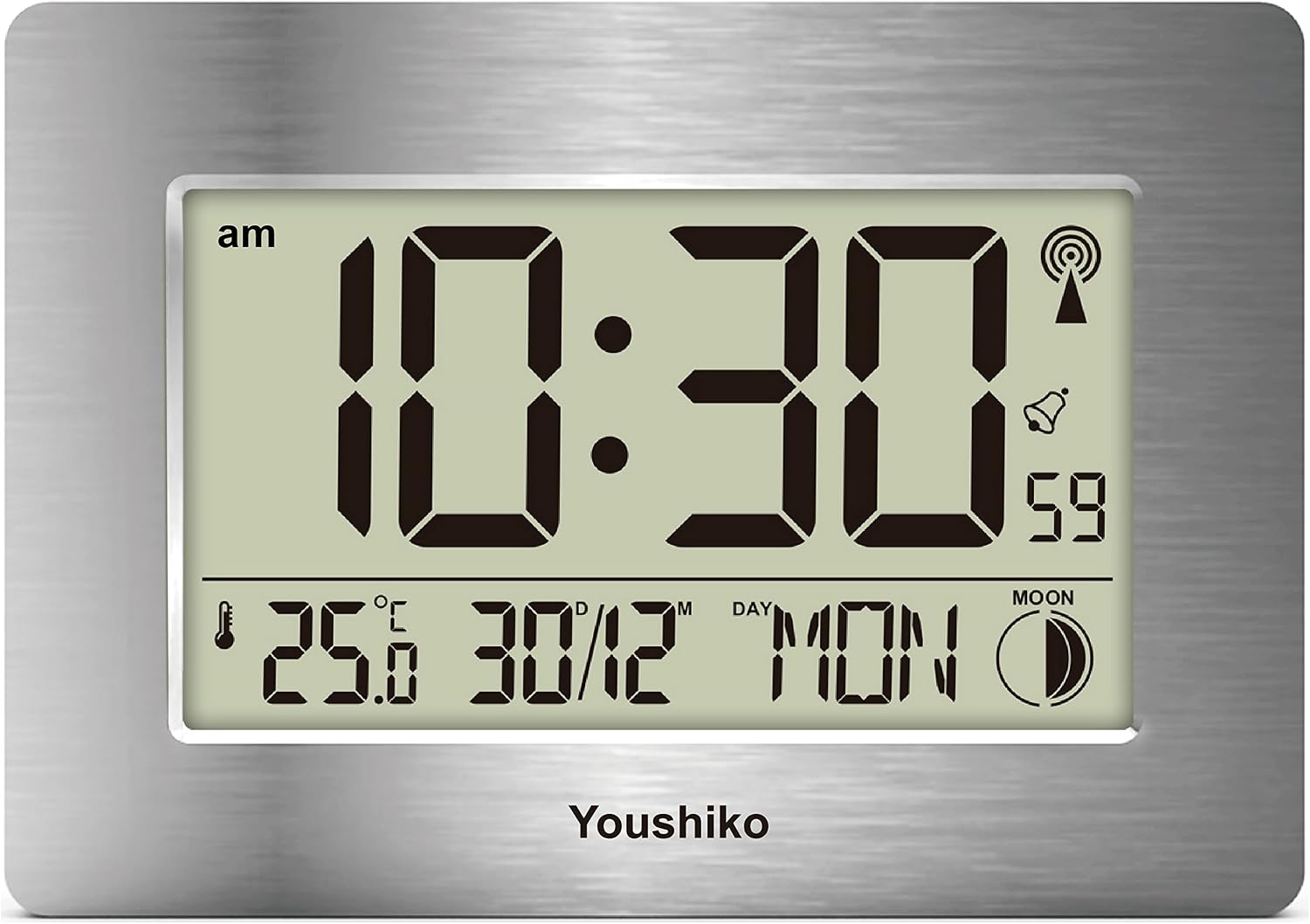 Youshiko Radio Controlled Large Screen Lcd Silent Wall Or Desk Clock Official Uk Version Auto Set Up With Day Date Month Silver Amazon Co Uk Kitchen Home