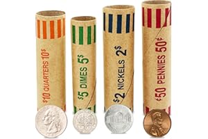 PM Company 128 Pcs Preformed Coin Wrappers Rolls — Assorted Heavy Duty Rolls Wrappers for Quarters, Pennies, Nickels, and Dimes