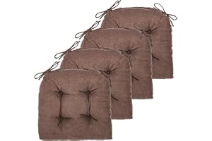 JAMPAYANG Chair Cushion, 4 Pack Chair Cushions for Dining Chairs, Chair Pads and Mat with Ties for Indoor Kitchen Seat and Desk (4 Count - 17 x 16 in, Dark Coffee)