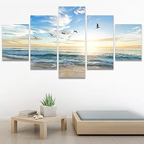 SIGNWIN 5 Panel Canvas Wall Art Aerial Beach...