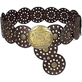 Buywis Wide Disc Belt for Women Boho Disk Concho Leather Belts Western Waist Belts for Dress