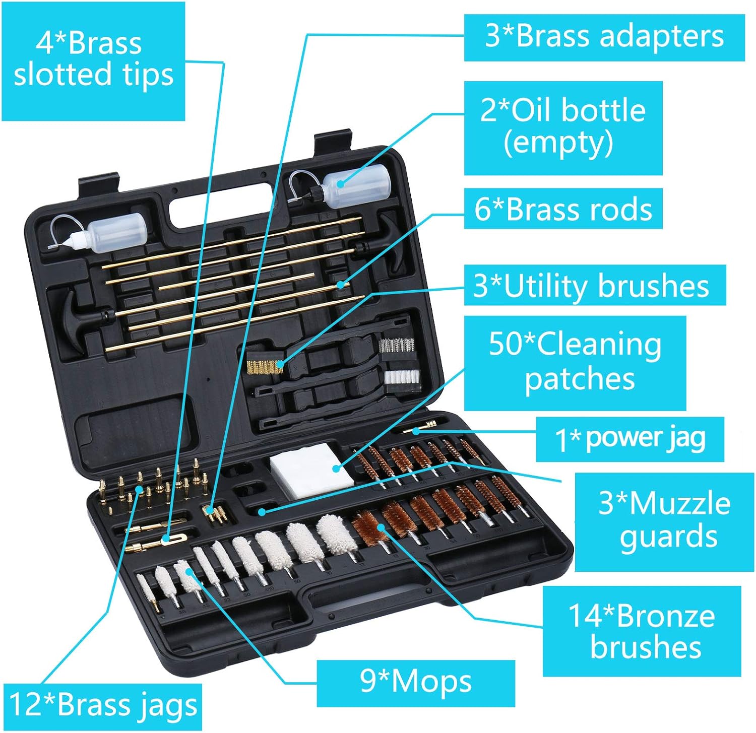 Universal Gun Cleaning Kit, Rifle Pistol Handgun Shotgun Shooting Gun Cleaning Kit Suitable for All Caliber - Gun Pad, Cotton mop, Bronze Bore Brush, Brass Jag, Brass Slotted Tips, Nylon Brushes : Sports & Outdoors