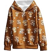 geumidibrlt Girls Highland Cow Hoodies Cute Coat with Cow Print Zip-Up Outerwear Jacket for Kids 3-12Y
