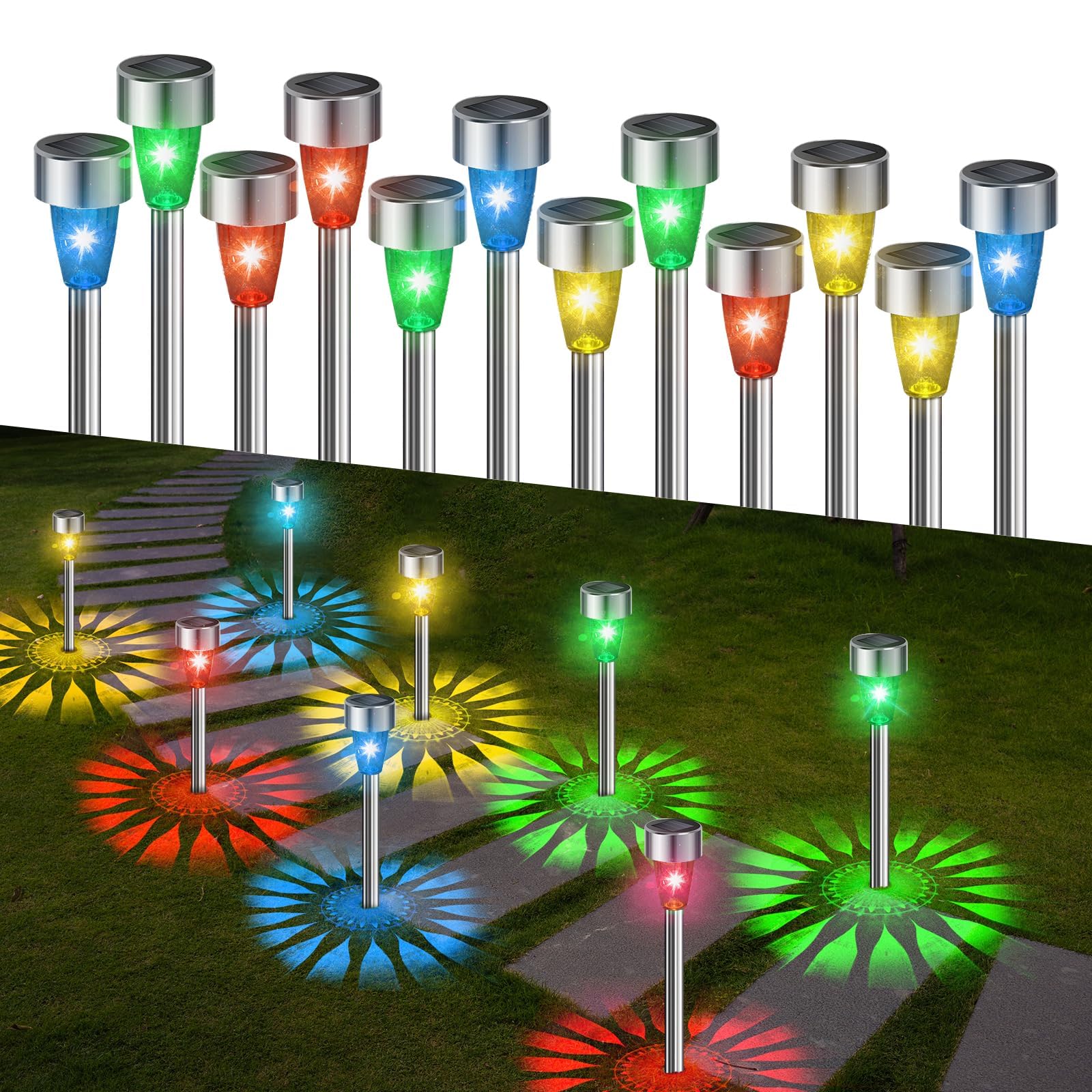 Ninonly Solar Lights Outdoor Garden, 12 Pack Solar Stake Lights, Waterproof Garden Light Outdoor Decorations, Pathway Light Ornaments for Yard Patio Walkway