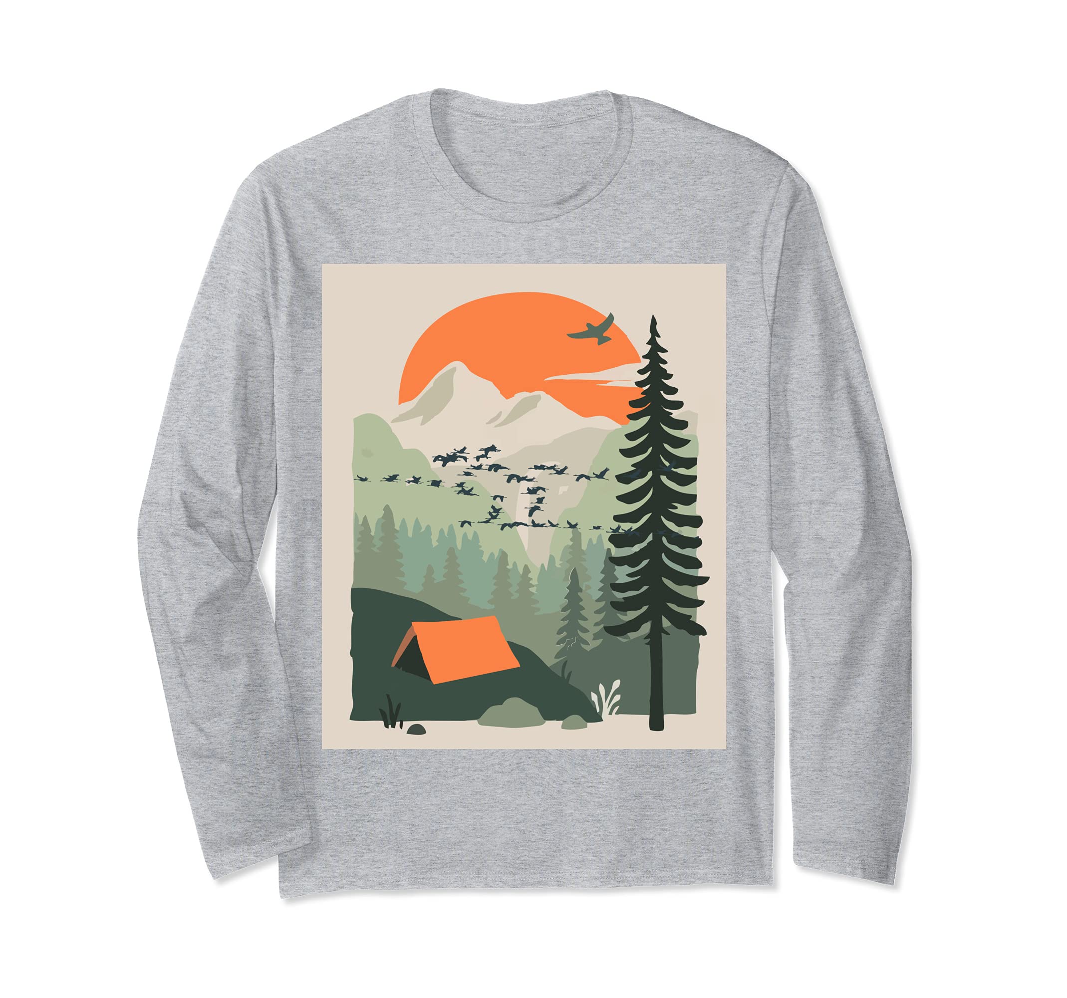 Tent Camping Mountains Art Long Sleeve T-Shirt