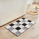 CozeCube Bath mats for Bathroom Non Slip, Fluffy Absorbent Microfiber Bath mat Washable, Aesthetic Bathroom Rugs, Small Jet Black Checkered Bath mat, Jet Black, 24" x 16"