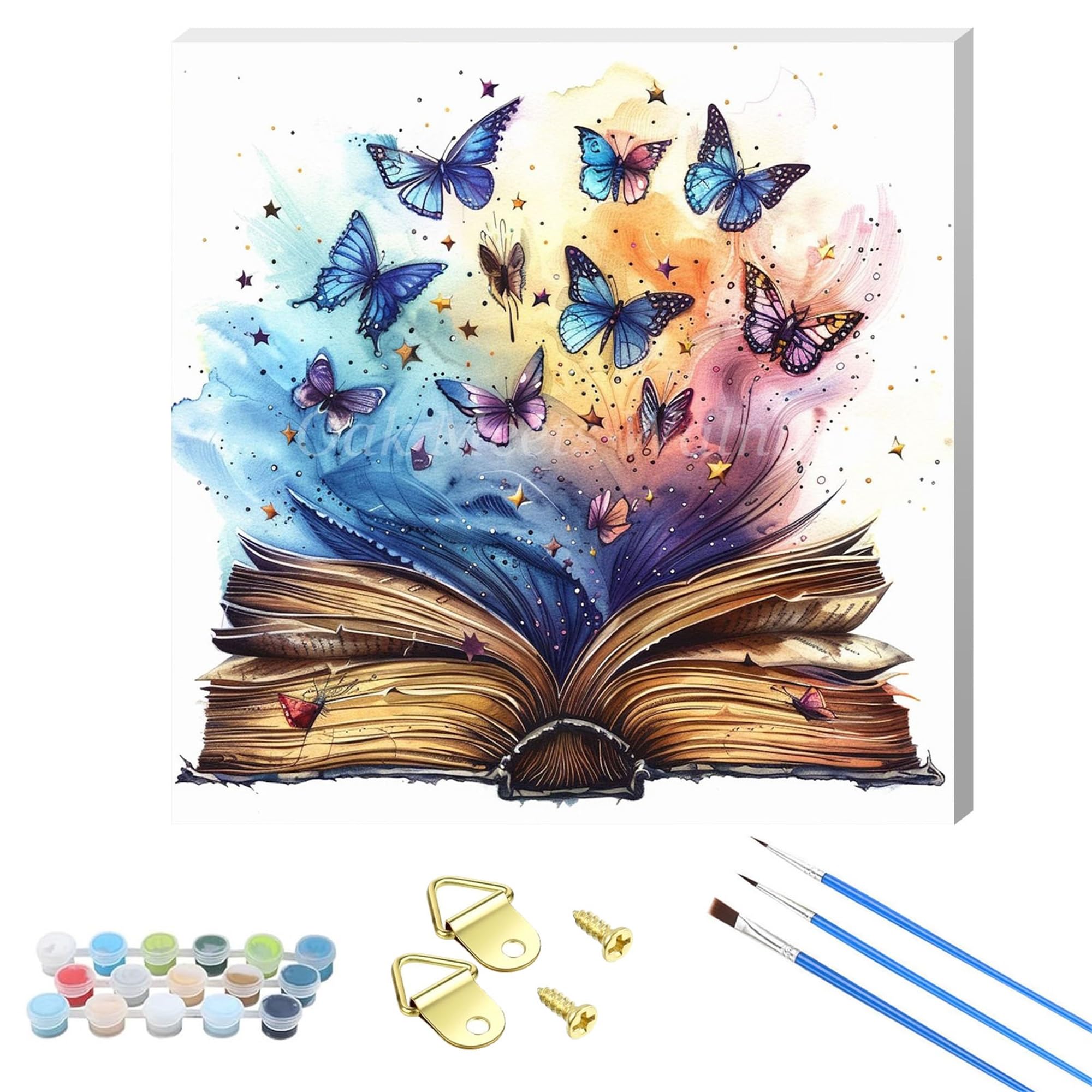 WUJIEJ Adults Paint by Number Kits,Framed Painting by Numbers Kits on Canvas,Color by Numbers Adult Acrylic Watercolor Gifts for Friends Wall Decor (Book of Butterflies)