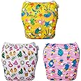 Babygoal Baby Girl Swim Diapers 3 Pack for 8M-3T Babies and Toddlers, Reusable Adjustable Washable for Swimming Lessons-Bird,Snake,Dinosaur
