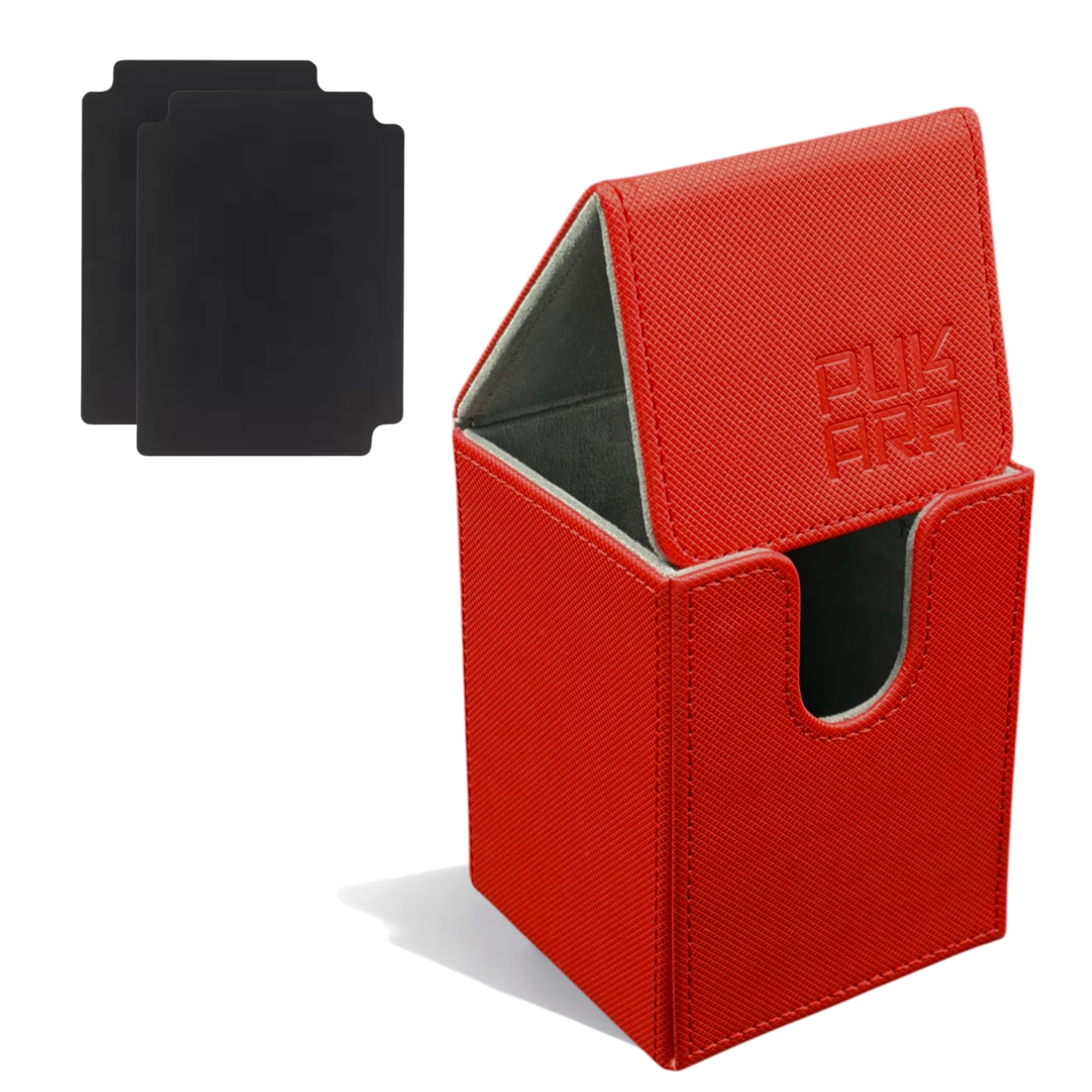 PUKARA Vertical Card Deck Box for TCG, MTG, PTCG. Card Storage with Magnetic Closure, Premium PU Leather, Includes 2 Dividers (Red and Grey) — image 1
