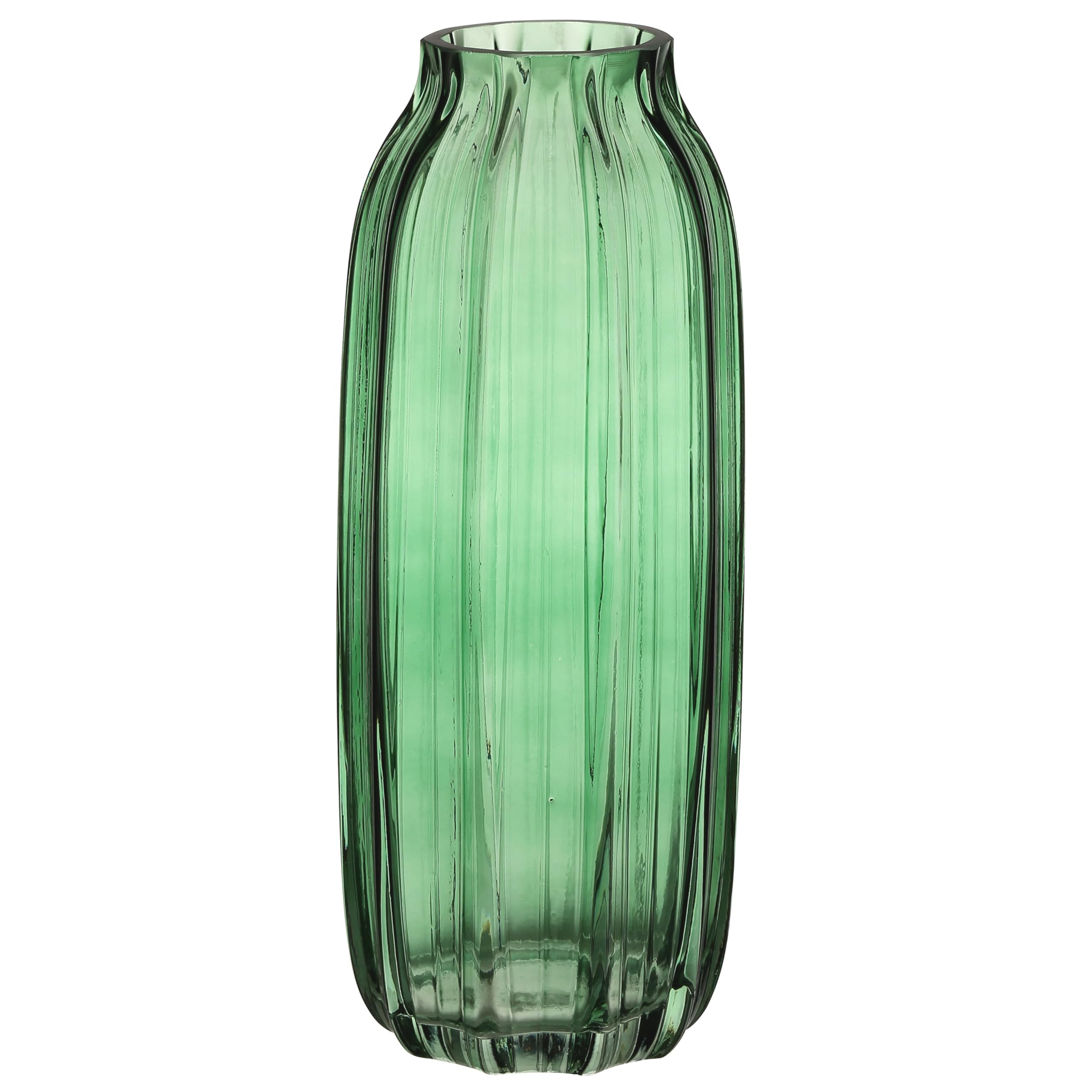 JAKY Global Large Green Glass Flower Vase H-32cm Tall Glass Vases for Flowers Elegant Home Living Room Decor,Table Centerpiece for Farmhouse and Office(Green 32cm)