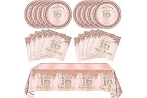 16th Birthday Decorations for Girls Rose Gold Sweet 16 Birthday Party Decoration for Her 16th Happy Birthday Plates and Napki