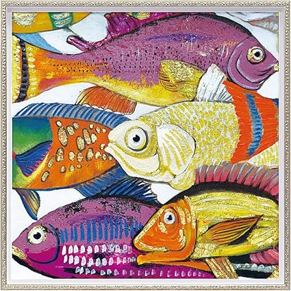Amazon Co Jp アートパネル モダン おしゃれ カラフル 魚 フィッシュ アートフレーム 額入り 壁掛け 油絵 手描き アート 大型アート 絵画 絵 ハンドペイントオイルペイント アート アンダー ザ シー Op ホーム キッチン