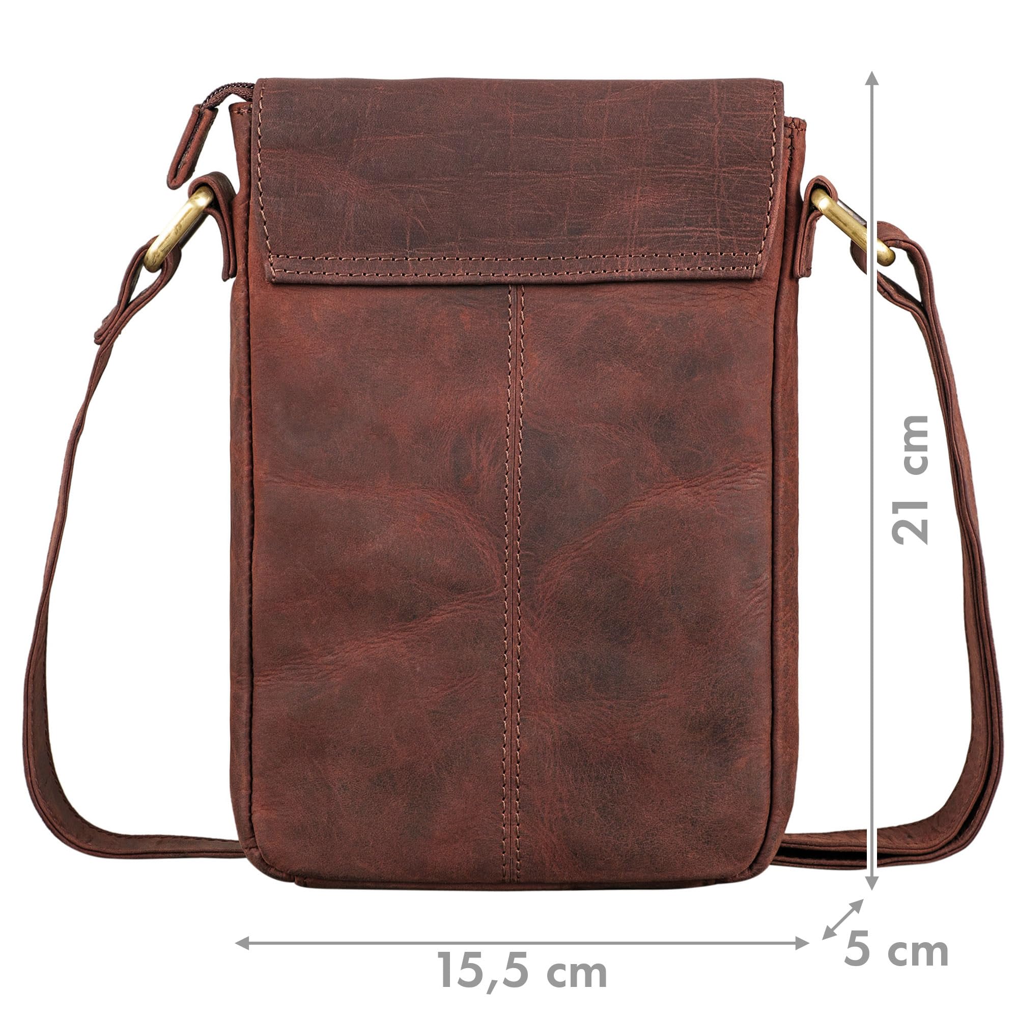 ROYALZ 'Louisiana' Leder Umhängetasche Klein für Männer Herren Ledertasche Mini Seitentasche Vintage Look Tasche zum Umhängen, Farbe:Ohio Braun 3